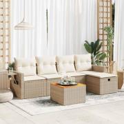 vidaXL Soffgrupp för trädgården med dynor 6 delar beige konstrotting