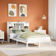 vidaXL Säng med bokhylla utan madrass vit 135x190cm massiv furu