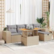 vidaXL Trädgårdssoffset med dynor 6 delar beige konstrotting akacia