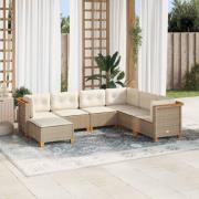 vidaXL Matgrupp för trädgården med dynor 7 delar beige konstrotting