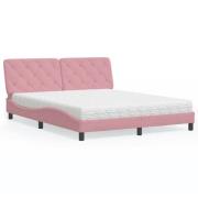 vidaXL Säng med madrass rosa 160x200 cm sammet