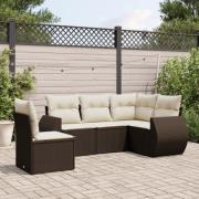 vidaXL Loungegrupp för trädgården med dynor 5 delar brun konstrotting