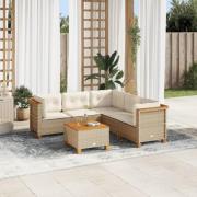 vidaXL Soffgrupp för trädgården med dynor 6 delar beige konstrotting