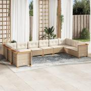 vidaXL Soffgrupp för trädgård med dynor 10 delar beige konstrotting