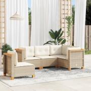 vidaXL Soffgrupp för trädgården med dynor 5 delar beige konstrotting