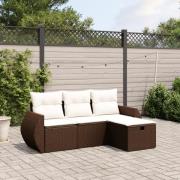 vidaXL Loungegrupp för trädgården med dynor 4 delar konstrotting brun