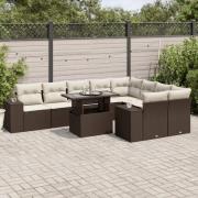 vidaXL Loungegrupp 10 delar med brun dynor konstrotting
