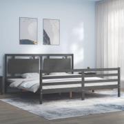vidaXL Sängram med huvudgavel grå 200x200 cm massivt trä
