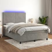 vidaXL Ramsäng med madrass & LED ljusgrå 140x200 cm sammet
