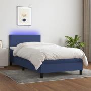 vidaXL Ramsäng med madrass & LED blå 100x200 cm tyg