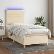 vidaXL Ramsäng med madrass & LED gräddvit 90x200 cm tyg