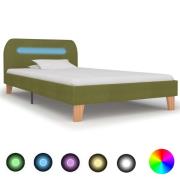 vidaXL Sängram med LEDs utan madrass grön tyg 90x200 cm