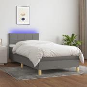 vidaXL Ramsäng med madrass & LED mörkgrå 90x200 cm tyg