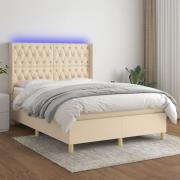 vidaXL Ramsäng med madrass & LED gräddvit 140x190 cm tyg