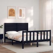 vidaXL Sängram med huvudgavel svart 140x190 cm massivt trä