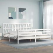 vidaXL Sängram med huvudgavel vit 200x200 cm massivt trä