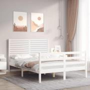 vidaXL Sängram med huvudgavel vit 120x200 cm massivt trä