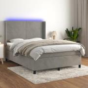 vidaXL Ramsäng med madrass & LED ljusgrå 140x200 cm sammet