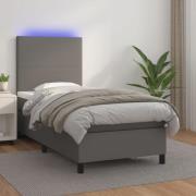 vidaXL Ramsäng med madrass & LED grå 90x200 cm konstläder