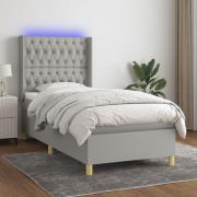 vidaXL Ramsäng med madrass & LED ljusgrå 100x200 cm tyg