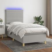 vidaXL Ramsäng med madrass & LED ljusgrå 90x200 cm tyg