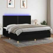 vidaXL Ramsäng med madrass & LED svart 200x200 cm tyg