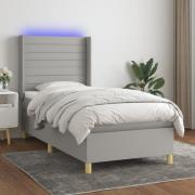 vidaXL Ramsäng med madrass & LED ljusgrå 100x200 cm tyg