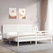 vidaXL Sängram med huvudgavel vit 200x200 cm massivt trä