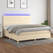 vidaXL Ramsäng med madrass & LED gräddvit 200x200 cm tyg