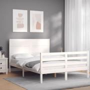 vidaXL Sängram med huvudgavel vit 140x200 cm massivt trä