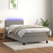 vidaXL Ramsäng med madrass & LED ljusgrå 100x200 cm sammet