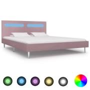 vidaXL Sängram med LEDs utan madrass rosa tyg 180x200 cm