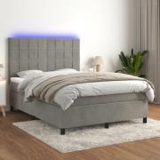 vidaXL Ramsäng med madrass & LED ljusgrå 140x200 cm sammet