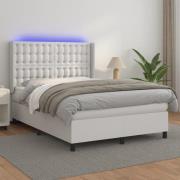 vidaXL Ramsäng med madrass & LED vit 140x200 cm konstläder