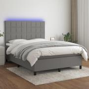 vidaXL Ramsäng med madrass & LED mörkgrå 140x200 cm tyg