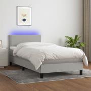 vidaXL Ramsäng med madrass & LED ljusgrå 90x190 cm tyg