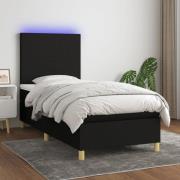 vidaXL Ramsäng med madrass & LED svart 100x200 cm tyg