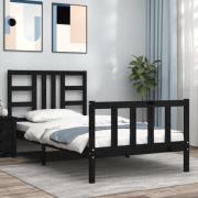 vidaXL Sängram med huvudgavel svart 100x200 cm massivt trä