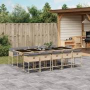 vidaXL Matgrupp för trädgården med dynor 11delar mixbeige konstrotting