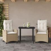 vidaXL Matgrupp för trädgården 3 delar med dynor beige konstrotting