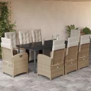 vidaXL Matgrupp för trädgården med dynor 9 delar beige konstrotting