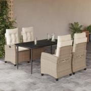 vidaXL Matgrupp för trädgården med dynor 5 delar beige konstrotting