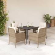 vidaXL Matgrupp för trädgården med dynor 5 delar beige konstrotting