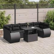 vidaXL Loungegrupp för trädgården med dynor 8 delar svart konstrotting