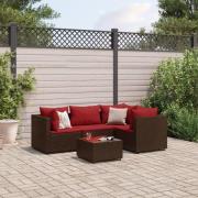 vidaXL Loungegrupp med dynor 5 delar brun konstrotting