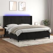 vidaXL Ramsäng med madrass & LED svart 200x200 cm sammet