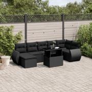 vidaXL Loungegrupp för trädgården med dynor 8 delar svart konstrotting