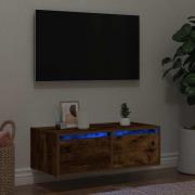 vidaXL Tv-bänk med LED-belysning rökfärgad ek 75x35,5x25 cm