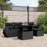 vidaXL Loungegrupp med dynor 6 delar svart konstrotting