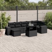 vidaXL Loungegrupp för trädgården med dynor 8 delar svart konstrotting